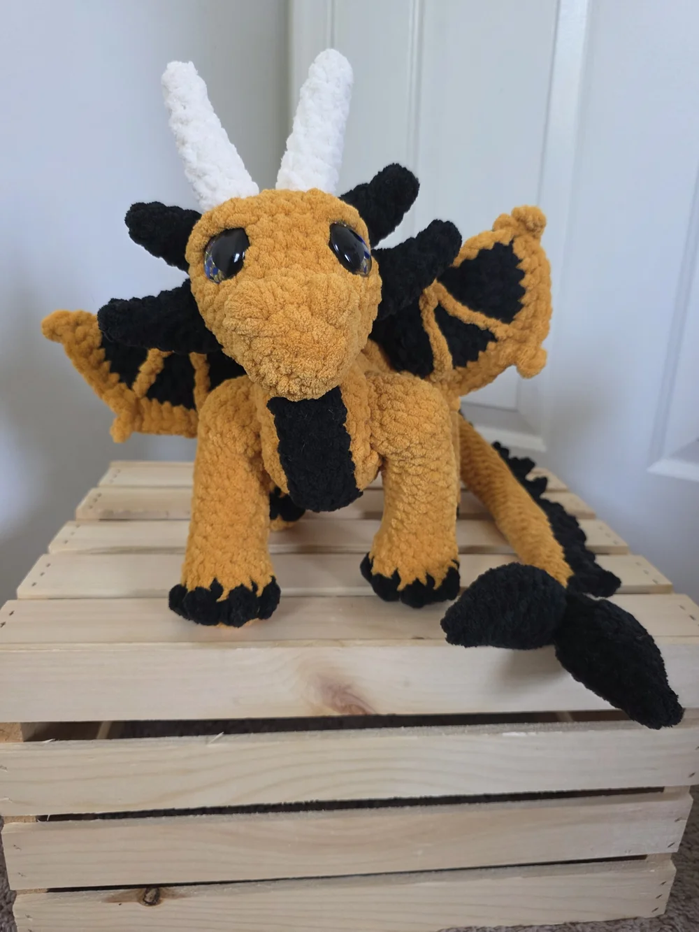 Handmade Orange & Black Dragon Plush Toy - Kids Toy